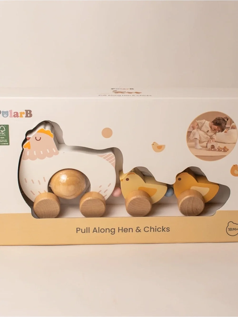 Pull-Along Hen & Chicks Wooden Toy - Yellow & Natural